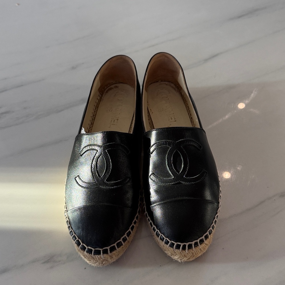 Chanel Black Lambskin Classic Espadrilles